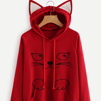Cat Cartoon Print Hoodie